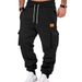Urban Style Cargo Pants For Men With Leather Logo Patch, Multi-Pocket Design & Drawstring Waist - Comfortable & Trendy Casual Trousers_voghion.com