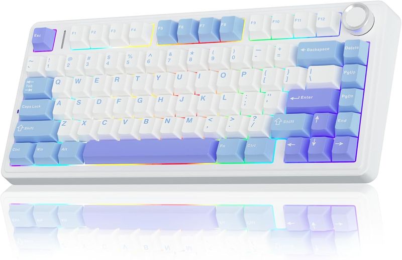 AULA F75 Mechanical Keyboard Gaming, 2.4 GHz/Type-C/BT5.0 Mechanical Keyboard With Button, Five Layer Filled Structure, RGB, QWERTY, Hot-Swap, Creamy_voghion.com