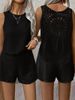 Damenbekleidung New Back Hollow Ärmellose Weste Shorts Einfarbig Lässiger Zweiteiliger Anzug_voghion.com