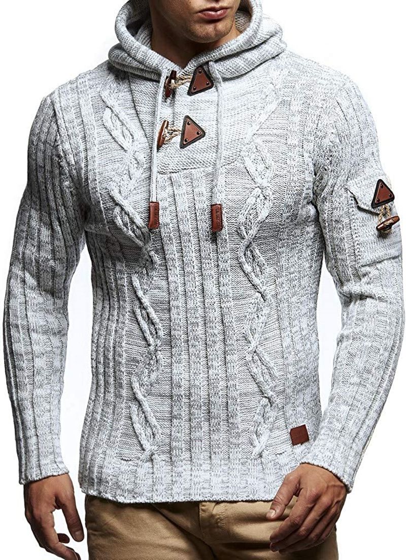 Efterår og vinter mode strikket trøje Langærmet hætte skuldermærke Kohorn knap Slim Fit mænds sweater_voghion.com