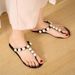 Women's Summer Simple Flat Flip-Flops With Pearl Decoration, Trendy Toe-Post Sandals_voghion.com