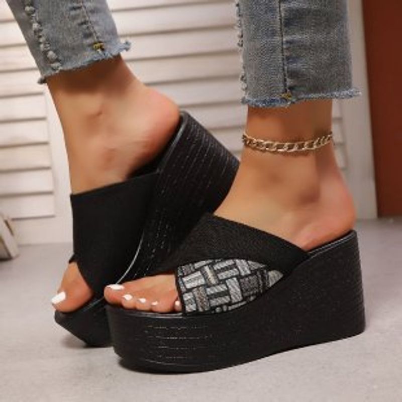 Wedge Slippers Women Wear Thick Soled Fish Mouth Lady Slippers Contrast Color Women's Shoes_voghion.com