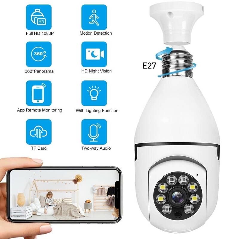 BCOOSS Home Security Wireless WIFI Outdoor Surveillance Camera With Light Bulb 1080 HD Motion Detection 360 Degree Wide Angle_voghion.com