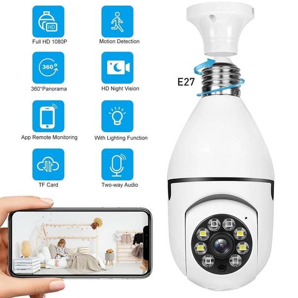 BCOOSS Home Security Wireless WIFI Outdoor Surveillance Camera With Light Bulb 1080 HD Motion Detection 360 Degree Wide Angle_voghion.com