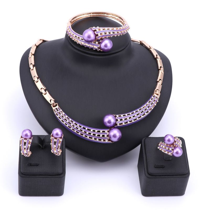 Gesimuleerde parel Afrikaanse kralen kraag modieuze ketting oorbellen armband ring kristallen bruiloftsbruidssieraden sets _voghion.com