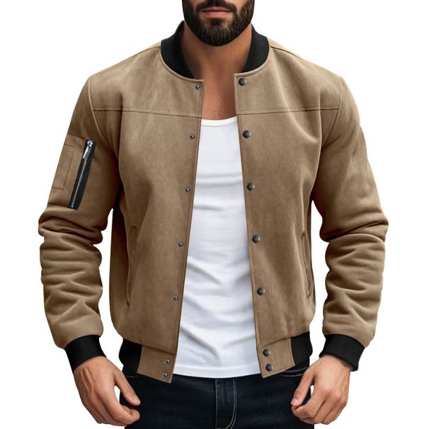 Retro-Baseballjacke für Herren – Schwerer Wildleder-Cardigan mit Knopfleiste vorne, Vintage-Fliegerbomber-Stil_voghion.com
