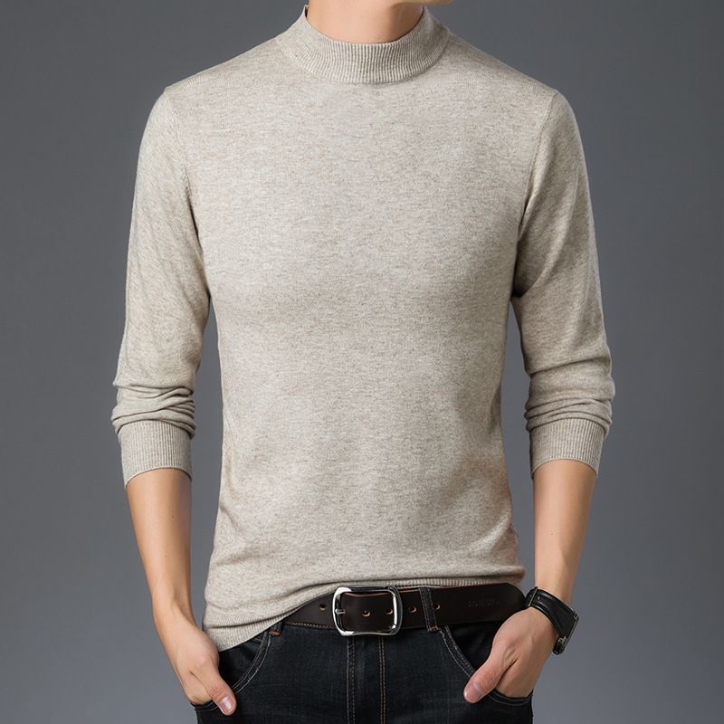 Pull à col mi-haut pour homme, pull tricoté à la taille, coupe slim, couleur unie, automne et hiver_voghion.com