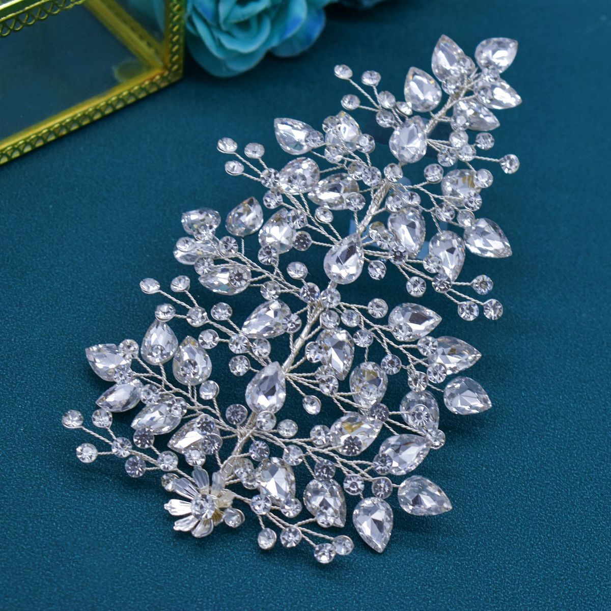 Brude hovedbeklædning Håndlavet Rhinestone Hårstil Side Side Hårstykke Bryllupshårtilbehør_voghion.com