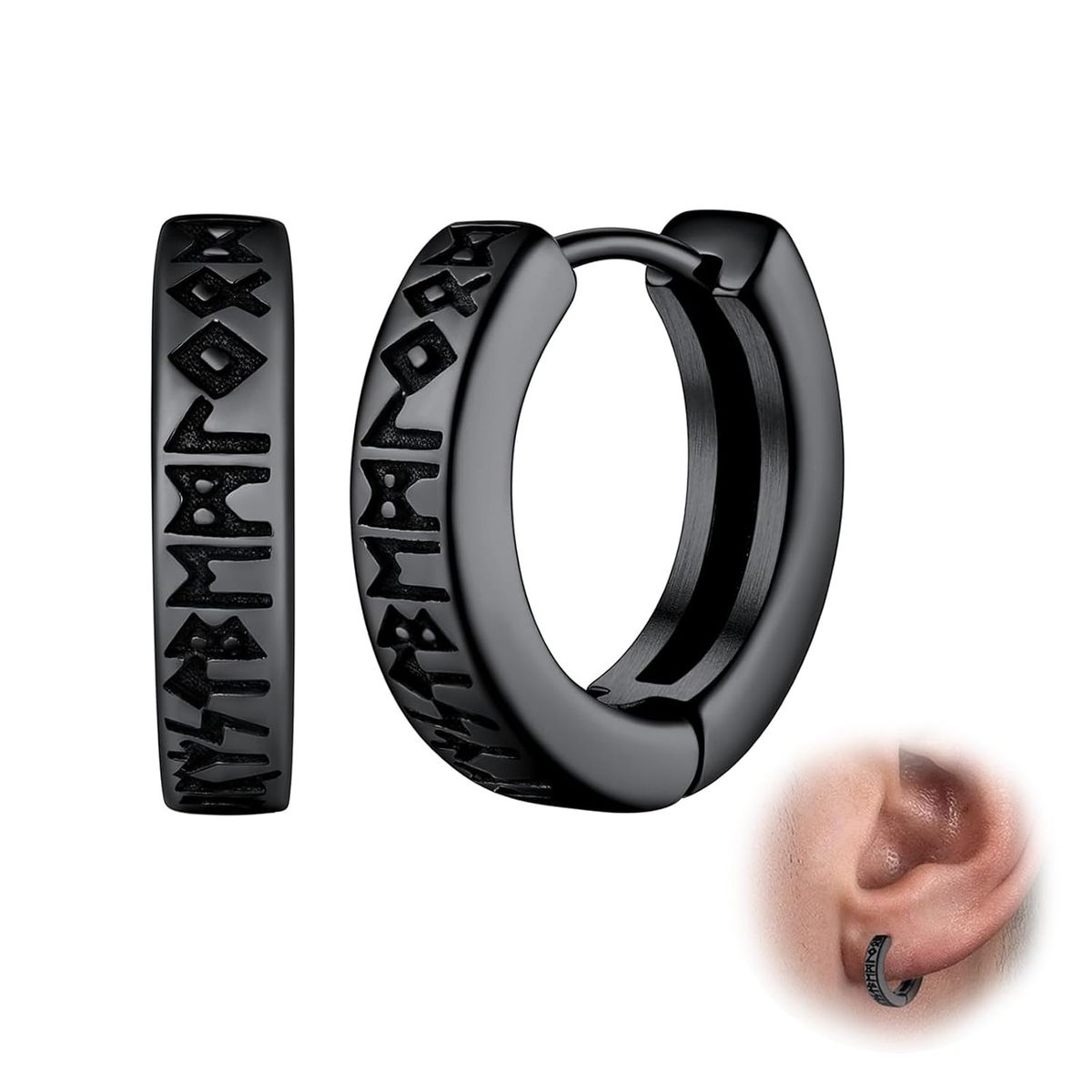 1 paio di orecchini a cerchio da uomo, amuleto protettivo in acciaio inossidabile con orecchini con rune nordiche antiche da uomo, orecchini a cerchio, orecchini a bottone_voghion.com