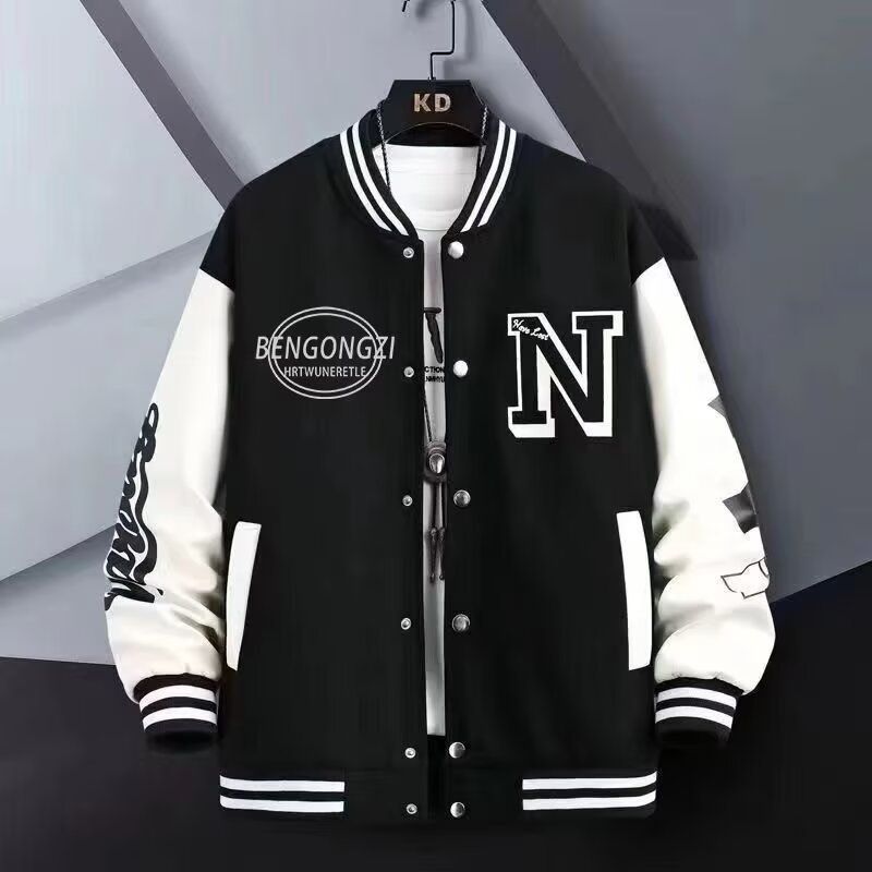 Men's Streetwear Baseball Jacket – Oversized Unisex Varsity Coat With Print & Ribbed Hem (S-3XL, Black/Blue/Green/White)_voghion.com