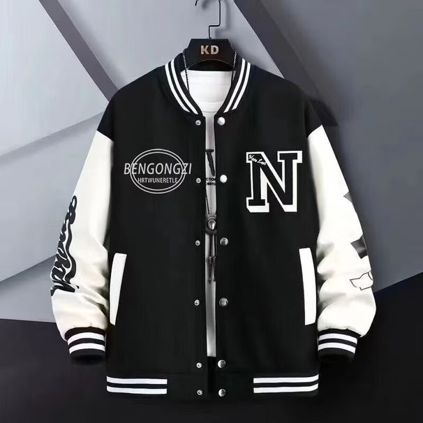 Men's Streetwear Baseball Jacket – Oversized Unisex Varsity Coat With Print & Ribbed Hem (S-3XL, Black/Blue/Green/White)_voghion.com