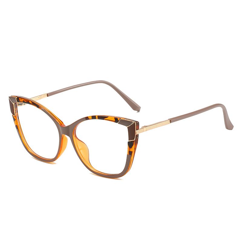 2023 New TR90 Anti Blue Cat Eye Frame Personalized Flat Mirror Metal Trendy Glasses_voghion.com
