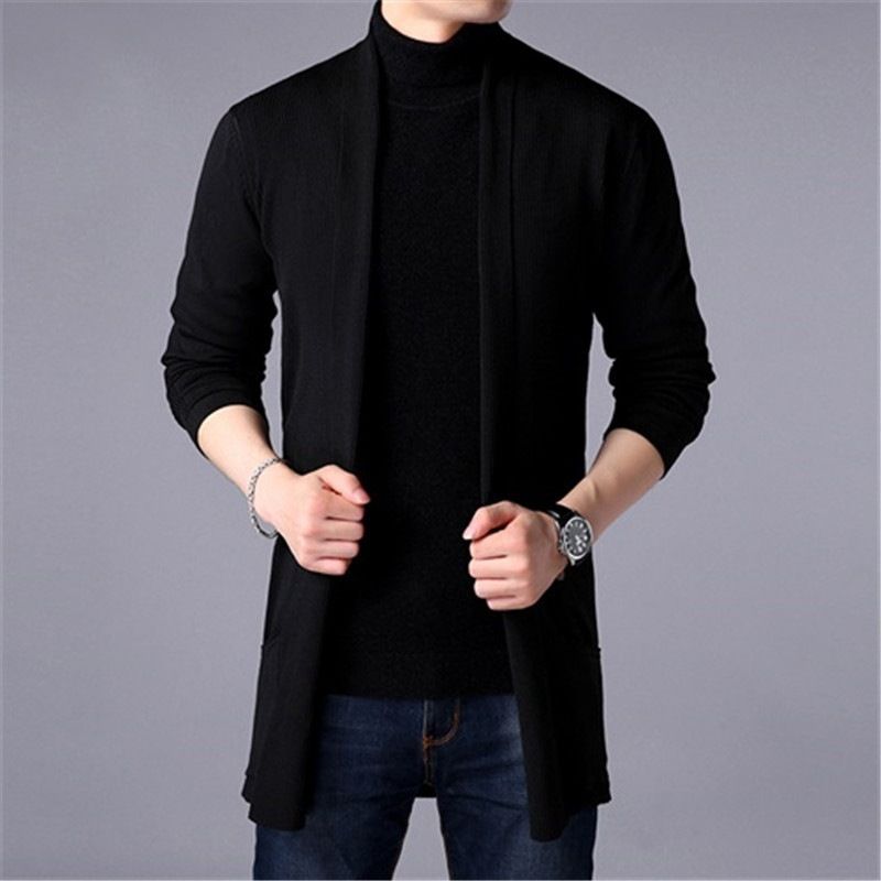 Men's Long Knit Cardigan - Oversized Pocket Sweater | Minimalist Top Coat For All Seasons_voghion.com