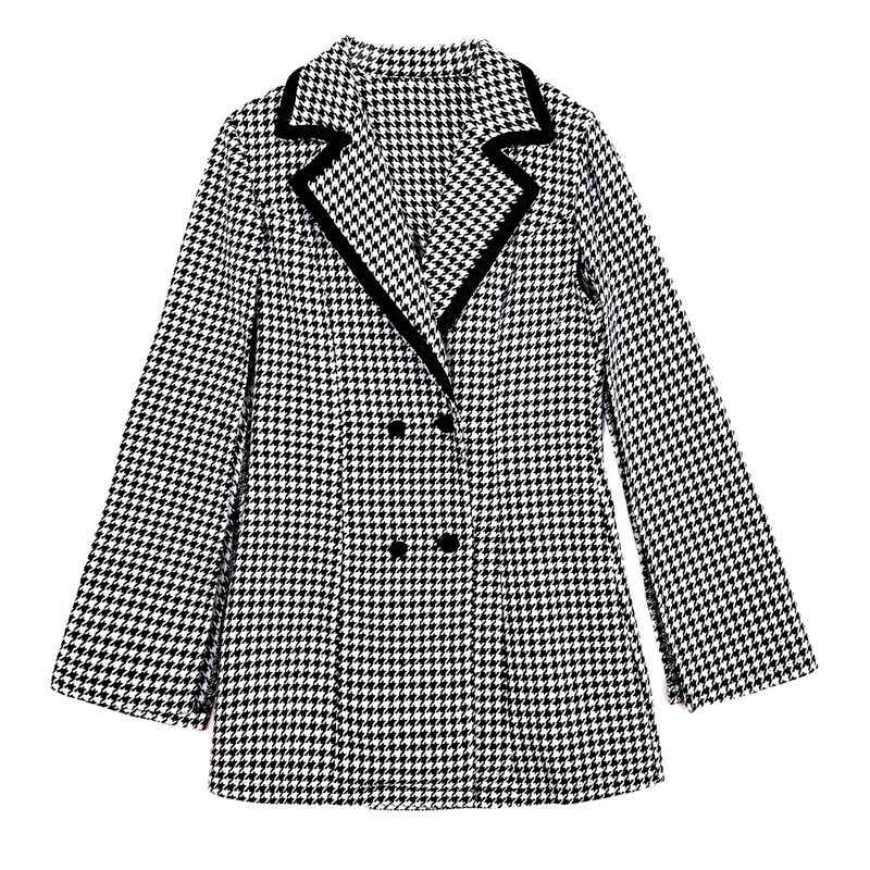 Abbigliamento da donna giacca da completo pied de poule donna inverno nuovo stile spaccato manica lunga pendolare temperamento piccolo vestito_voghion.com
