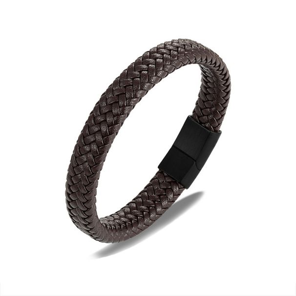 Gioielli da uomo Bracciale in pelle da uomo in acciaio inossidabile Bracciale semplice intrecciato in pelle di mucca Bracciale alla moda in cordino di pelle da uomo in acciaio al titanio_voghion.com