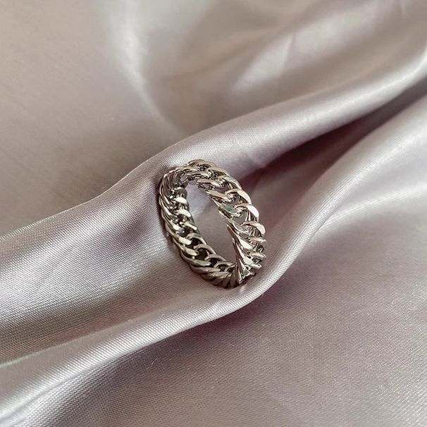 Pierścionek dla pary z geometrycznym pustym kubańskimi łańcuszkami ze stali tytanowej, wnękowy design, wysokiej klasy ręcznie robiony dodatek_voghion.com