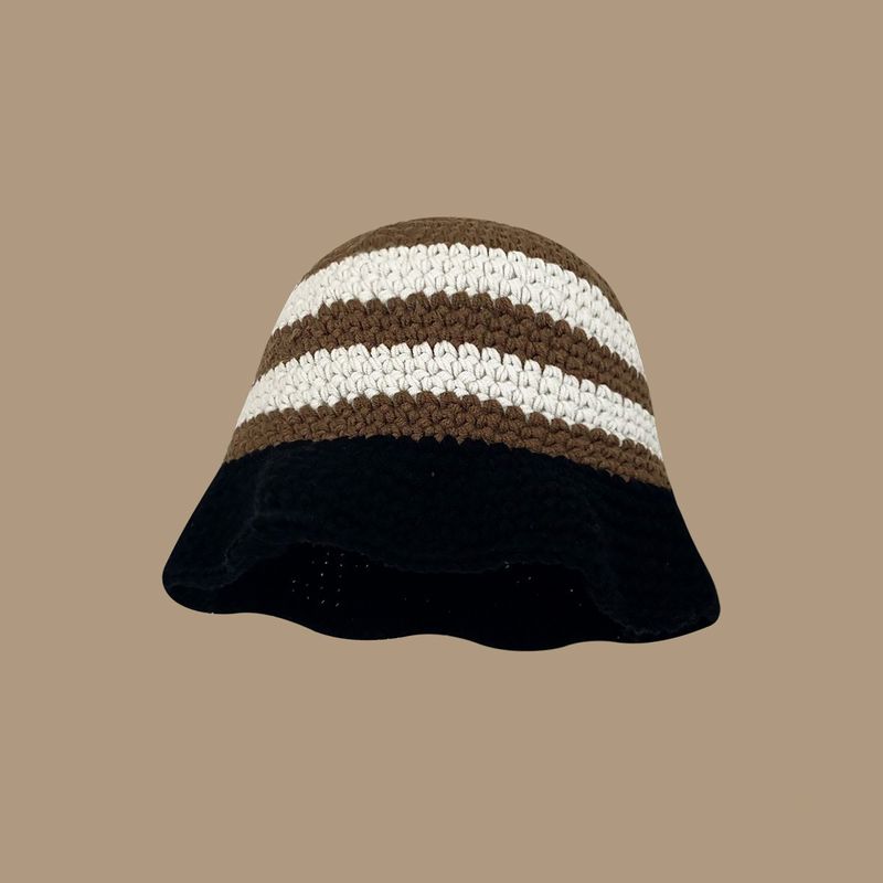 Pălărie de pescar tricotată cu dungi, cu potrivire a culorilor, pentru copii, retro, casual, versatil, pentru lavoar, simplă, tendință_voghion.com