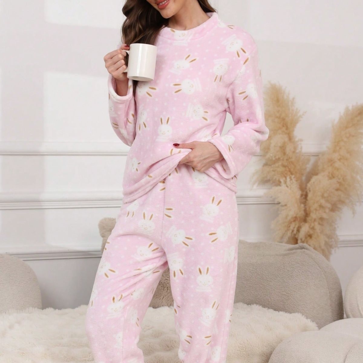 Neu Korallen Fleece Warme Pyjamas frauen Neue Jacquard Herbst Und Winter Lose Fleece Loungewear Set_voghion.com