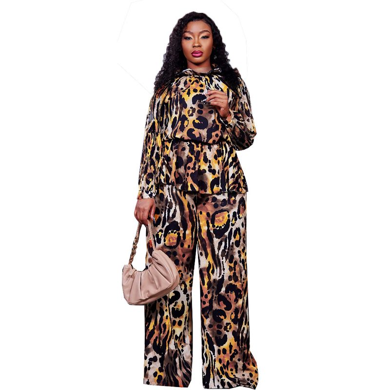 Women's Clothing digital printing lantern long sleeved pleated waist comfortable top with trousers set clearance_voghion.com