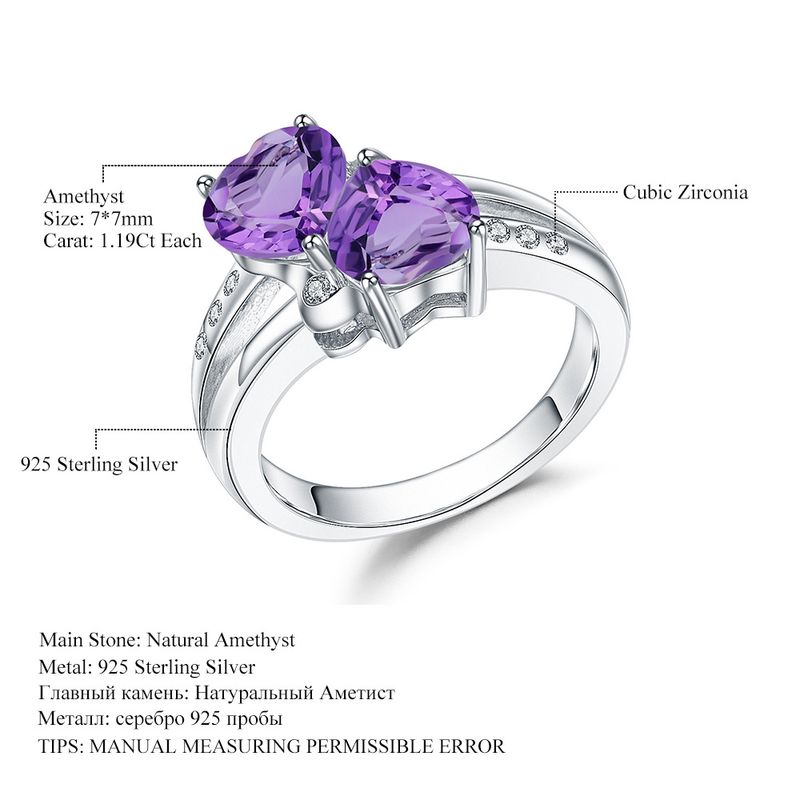 Silver Heart Shaped Gemstone Ring Natural Amethyst Citrine Garnet Ring_voghion.com