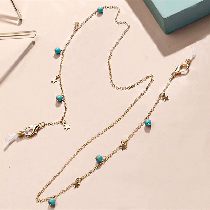 Modisches türkisfarbenes Zubehör, rutschfeste Mehrzweckmaske, personalisierter Sternanhänger, Brillenkette_voghion.com