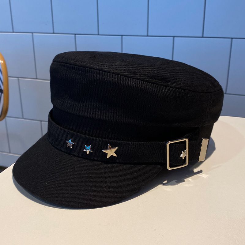 Black Star Duckbill für Damen, Britische Baskenmütze für Herbst und Winter, Neue koreanische Version des Newsboy-Malerhuts im Marinestil_voghion.com