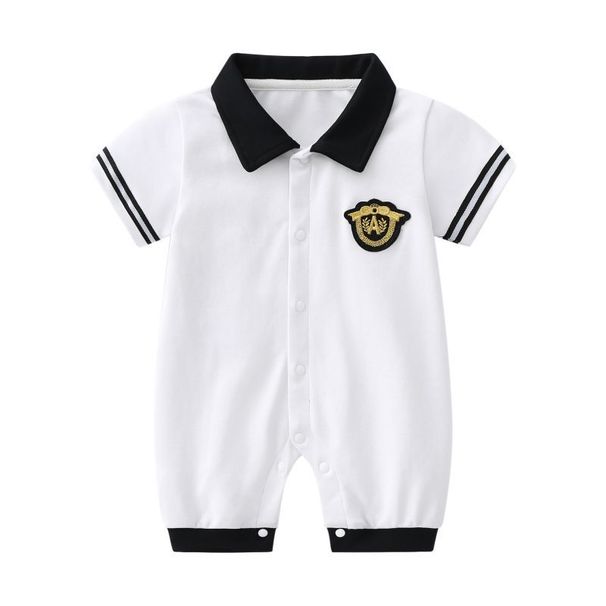 Mother & Kids Fei Mengte Spot gentleman dress short-sleeved romper summer thin crawling clothes baby jumpsuit breathable one-year-old clothes_voghion.com