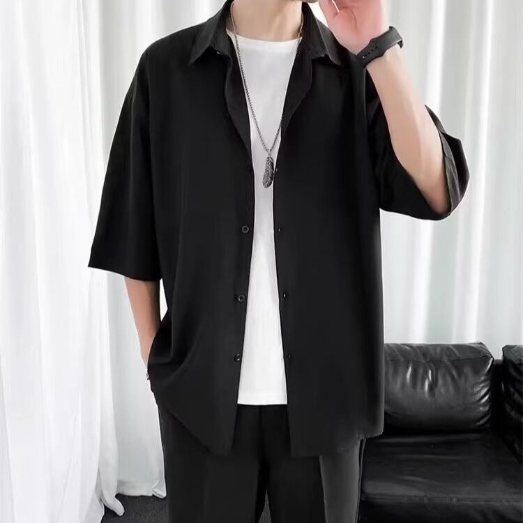 Herren Sommer Ice Silk Kurzarmhemd - Atmungsaktives, leichtes und stilvolles lässiges Leinenhemd für Männer, entspannte Passform, einfarbig, halbe Ärmel,_voghion.com