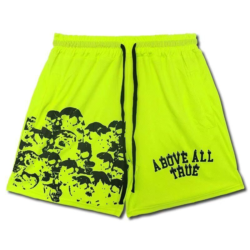 Qualità imbattibile. Qualità imbattibile. Pantaloni da spiaggia larghi da uomo, stile casual sopra il ginocchio, con teschio a rete._voghion.com