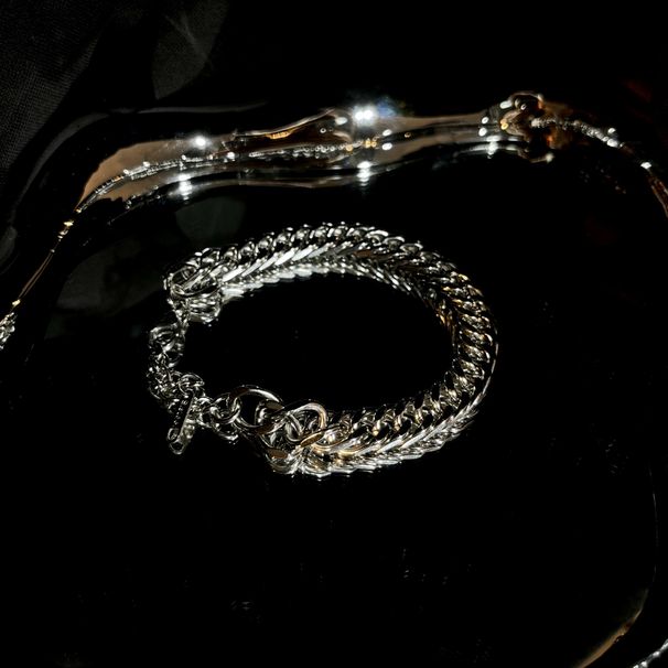 Pulseira cubana masculina de aço titânio NK Trendy Hip-Hop Punk Niche Antidesbotamento Grosso e Legal_voghion.com