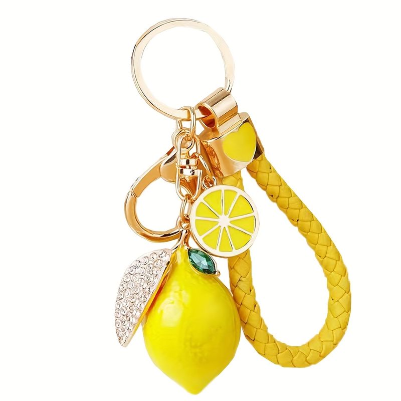 Süßer Zitronen-Schlüsselanhänger, Zitronenkristall-Wasserdiamant-Schlüsselanhänger, Obst-Schlüsselring, Brieftaschen-Rucksack, Auto-Schmuck-Geschenk, Damen und Herren, Gelb_voghion.com