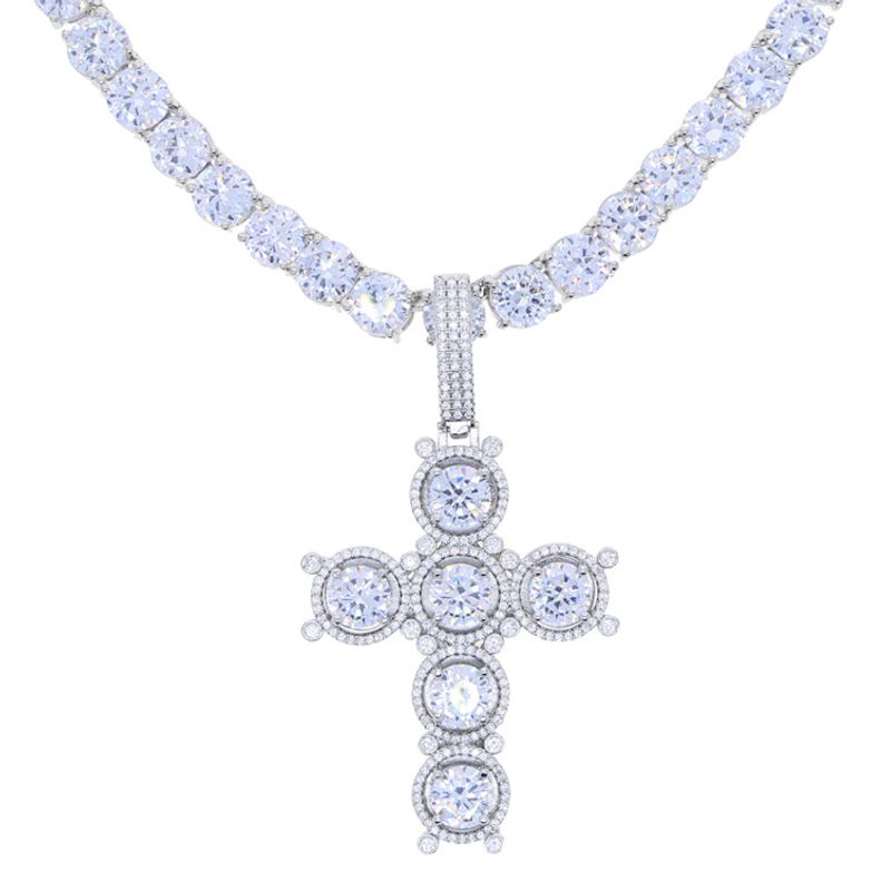 Neues Produkt 8mm Runde Zirkon Kreuz Halskette Tennis Kette Tennis Kette Hip Hop Modeschmuck_voghion.com