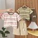 Gestreiftes, kurzärmeliges, dünnes Oberteil und Shorts-Set in koreanischer Version für Jungen, zweiteiliges Sommerset für Kinder_voghion.com