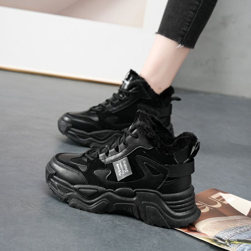 High top shoes for women 2024 new autumn and winter cotton shoes Korean version all match daddy sports casual women's shoes plus velvet 819 5_voghion.com
