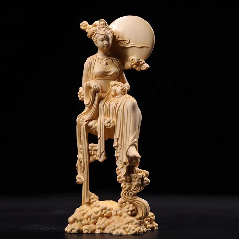 Thuja Carving Chang'e Lady Sculpture Craft Ornament Solid Wood Classical Figure Home Living Room Decoration Display_voghion.com