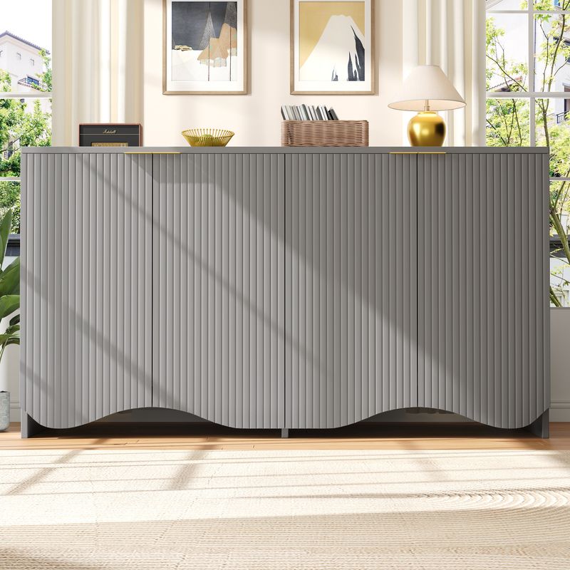 Credenza Grau 140x85cm Mit Wellenmuster-Design, Buffetschrank_voghion.com