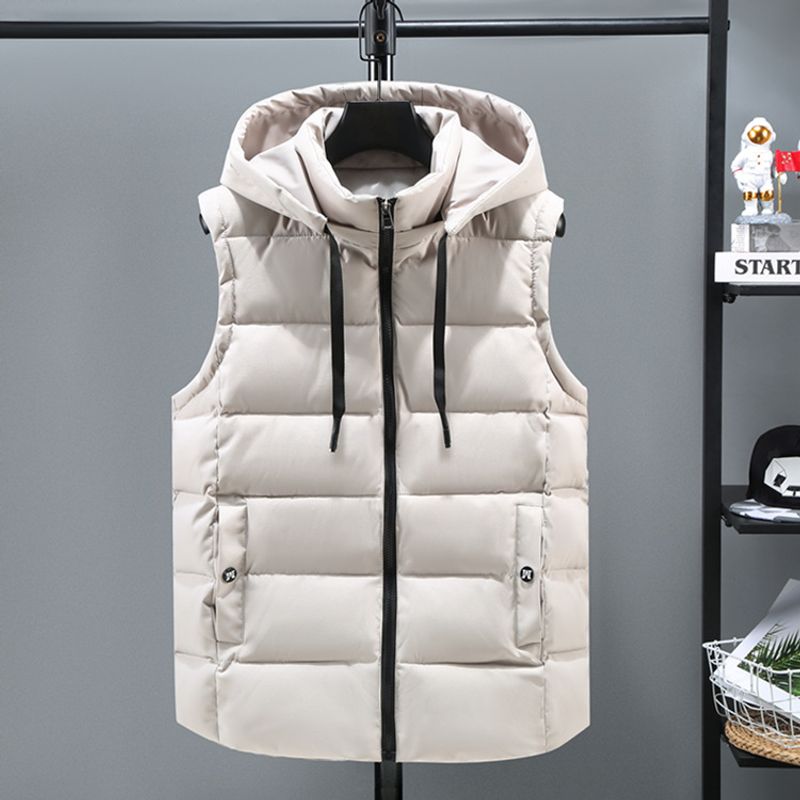 Men's vest hooded thickened autumn and winter casual men's vest jacket fashionable waistcoat warm cotton coat_voghion.com