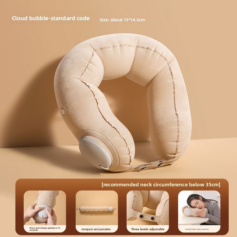 Almohada de soporte cervical inflable portátil tipo prensa en forma de U para viajes turísticos en coche_voghion.com