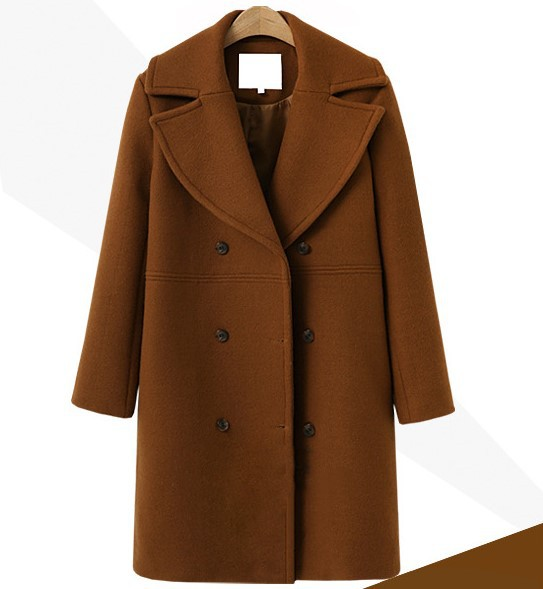 Autumn and winter large size women's woolen coats women's double-breasted mid-length windbreaker woolen coat _voghion.com