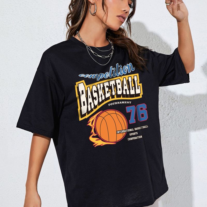 T-shirt da donna con stampa grafica per bambini con stampa grafica a spalla larga di grandi dimensioni, moda casual estiva, top stile pigro_voghion.com
