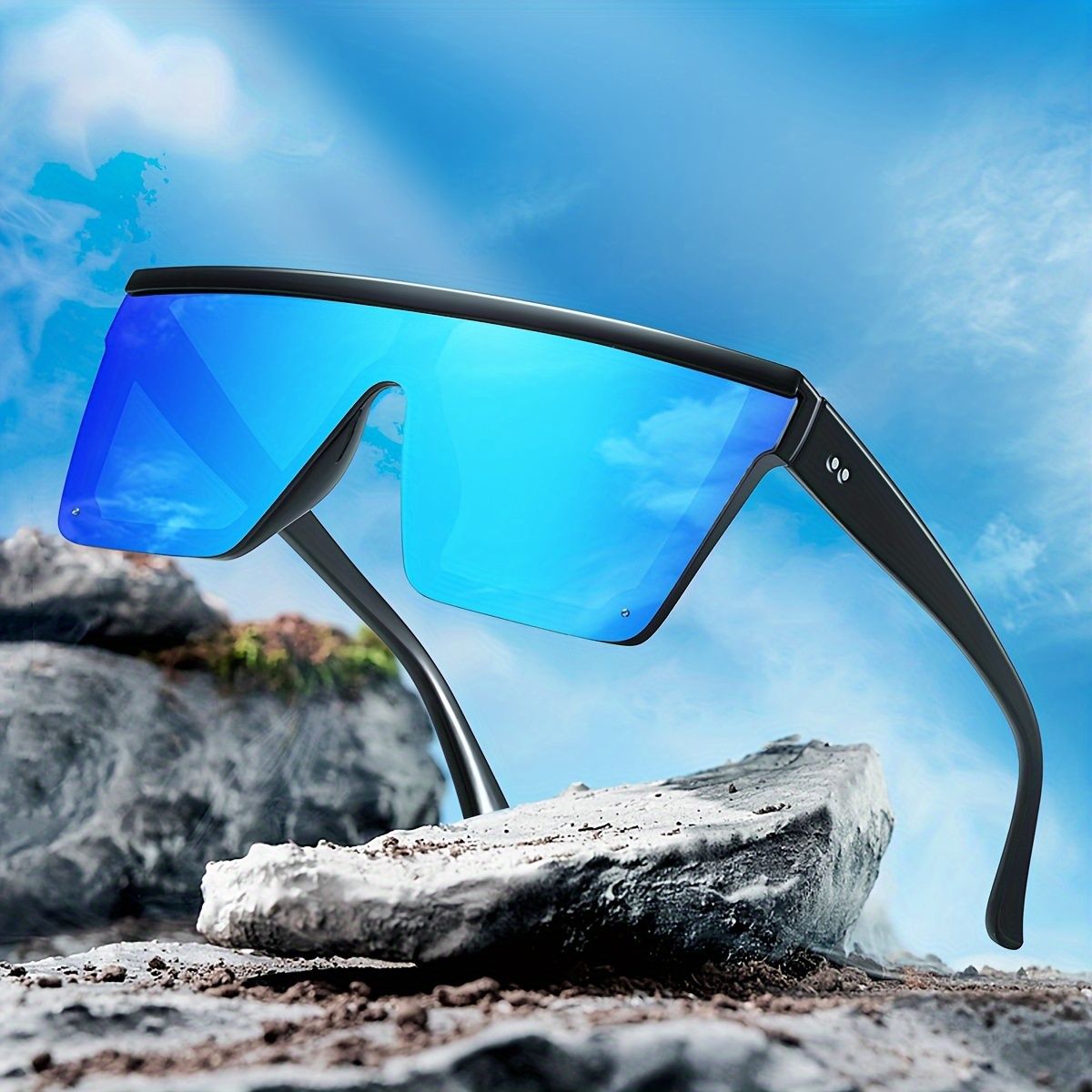 Cyberpunk Cool White Flat Top One Piece Square Fashion Glasses, For Men Women Outdoor Sports Party Holiday Travel Car_voghion.com