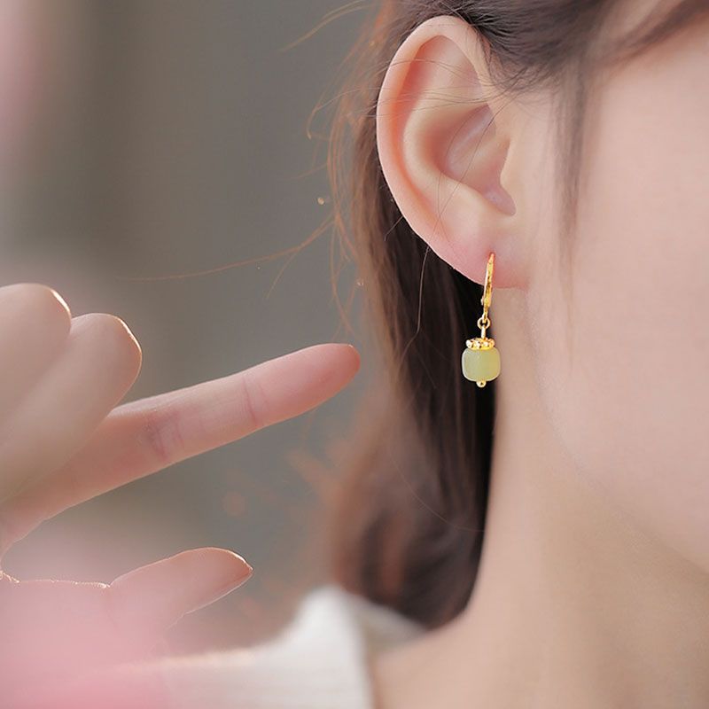 Stamp VENUS  Gold Color Hetian Jade Earrings for Women Girls Gift Retro Literature And Art Jewelry Dropshi_voghion.com