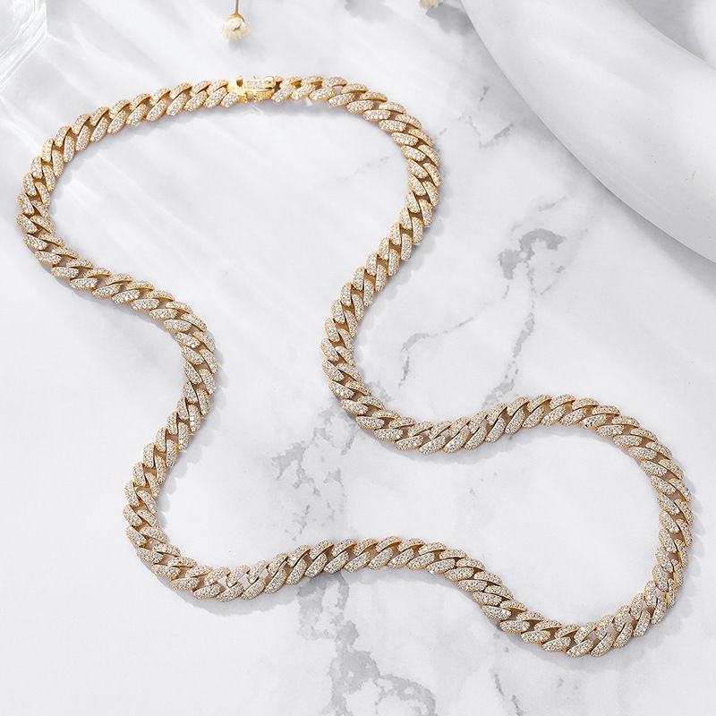 Full Diamond Cuban Necklace For Men, Trendy Simple Sterling Silver Hip-Hop Fashion Personality Clavicle Chain, Light_voghion.com