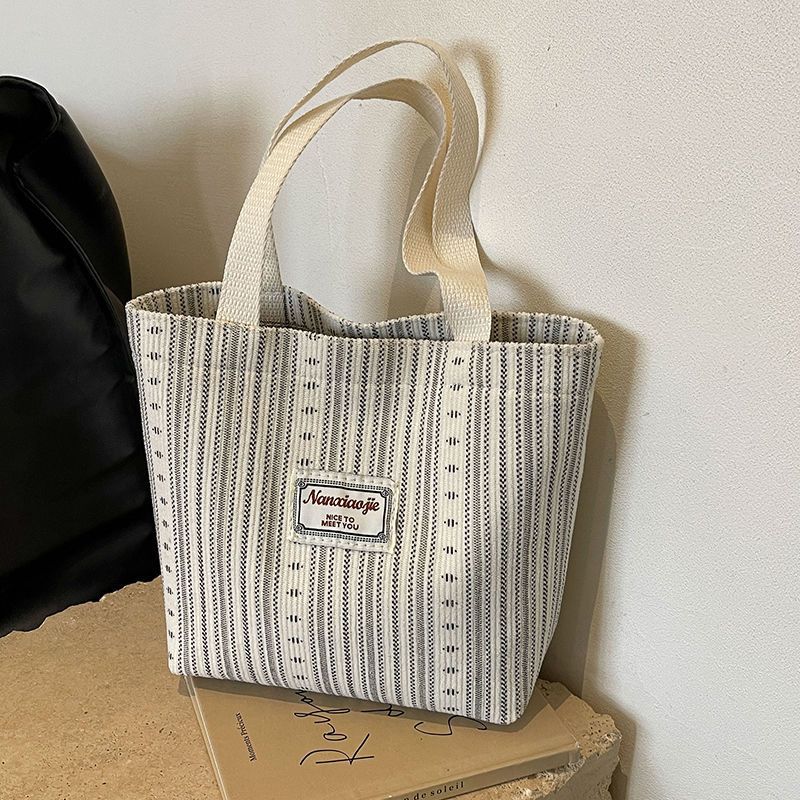 Borsa a tracolla a righe in tela stile giapponese Ins 2024, da donna, stile tote, stile pendolare_voghion.com