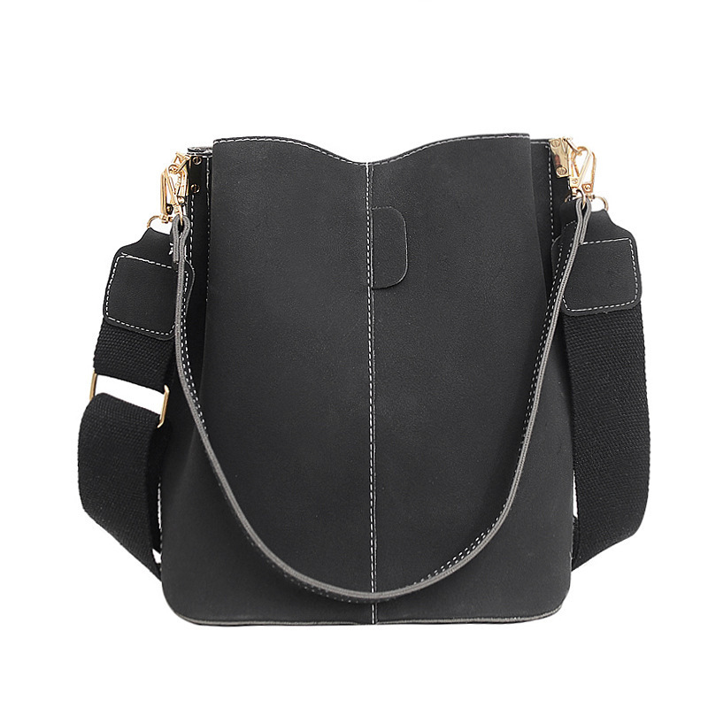 New Minimalist Bucket Shaped Women's Handbag with One Shoulder Bag Cover Made of Frosted Fabric, Retro European and American Style Large Bag_voghion.com