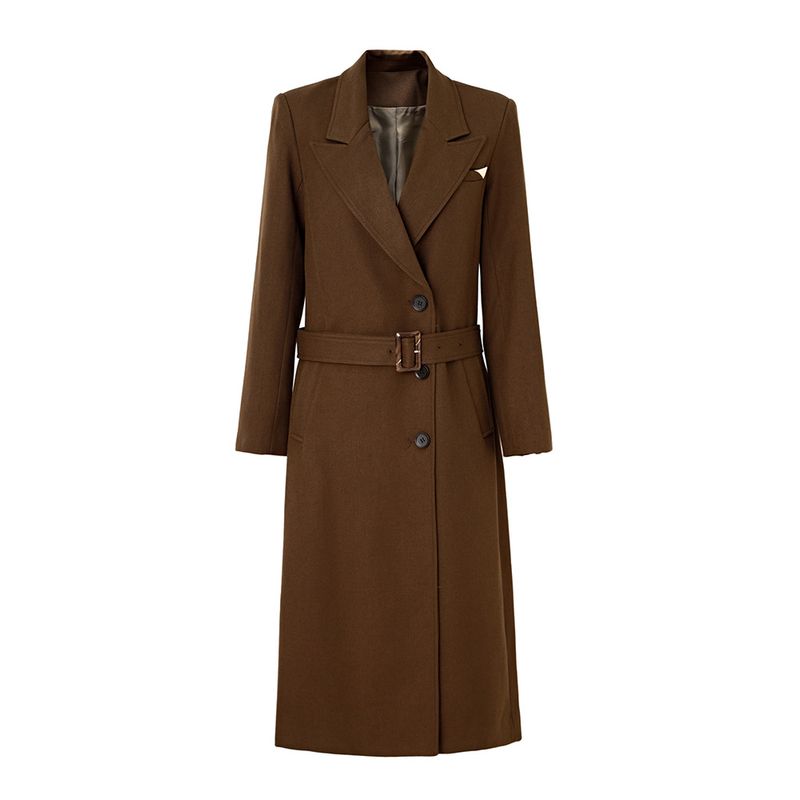 Women's Clothing Long single breasted lace-up trench coat atmospheric coat_voghion.com