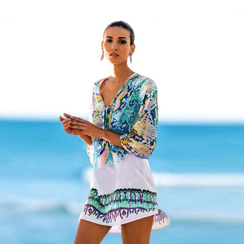Kimono playero de gasa con estampado de serpiente para mujer, ligero, tipo bikini, suelto, en rojo, amarillo y azul, talla única._voghion.com