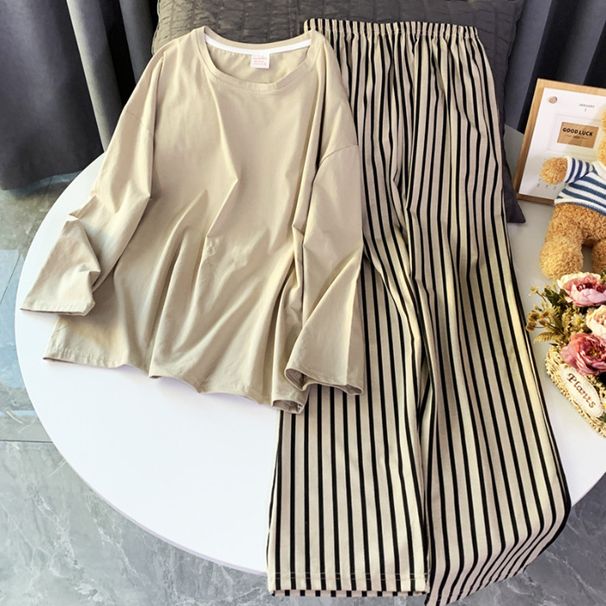 Par-nattøy i ren bomull, vår-høststil, enkelt, langermet, todelt for menn og kvinner, koreansk versjon 2024_voghion.com