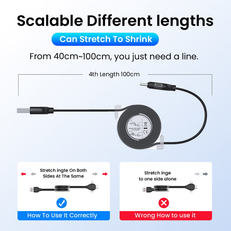 1/2m 3-in-1 USB Charging Cable 8-pin/Mini USB/Type C Kable Portable Scalable 3A Quick Charging Cable for iPhon_voghion.com