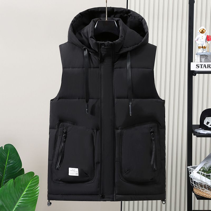 Abbigliamento maschile Cappello rimovibile Autunno e inverno Nuovo gilet in cotone da uomo Gilet di grandi dimensioni per studenti giovani e di mezza età Gilet casual Gilet spesso_voghion.com